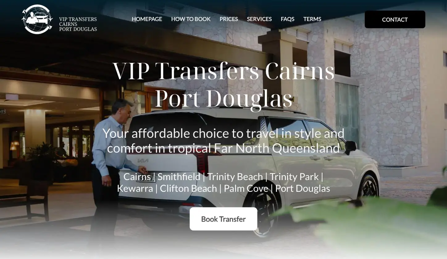 Homepage of the VIP Transfers Cairns Port Douglas website